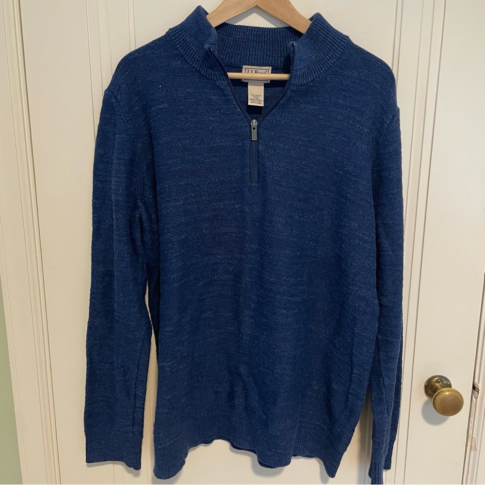 L.L. Bean‎ Quarter Zip Mock Neck Navy Men's Cotton Sweater Sz Large Tall